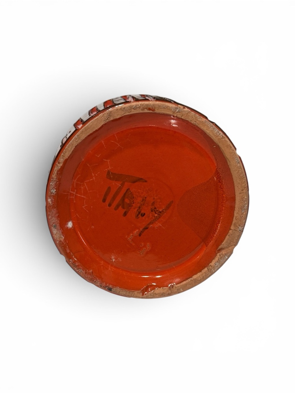 Mid‑Century Modern Italian Textured Ceramic Vase – Deep Orange & Black Glaze - Picture 3 of 13